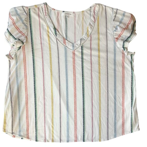 Eden & Olivia Women Short Sleeve V-neck Blouse size 3XL, White & Colors Stripes - Picture 1 of 9
